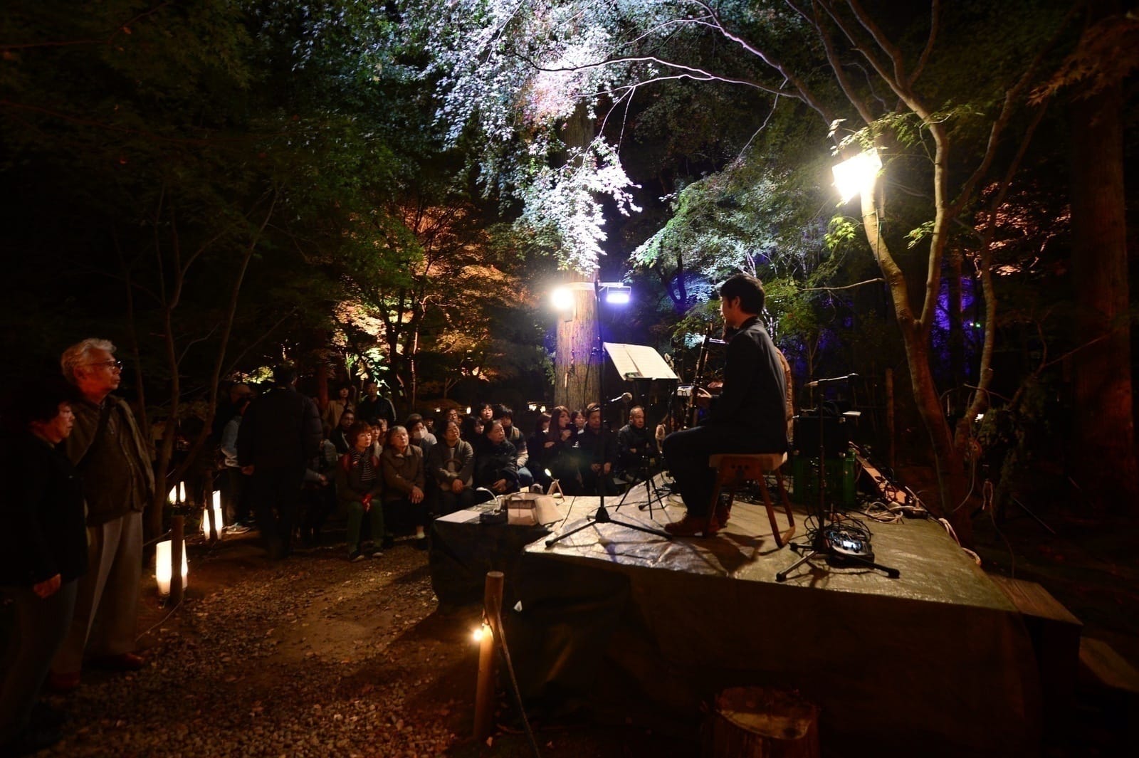 Lữ khách xem trình diễn nhạc hòa tấu trong khu vườn đêm ở Entsuin 